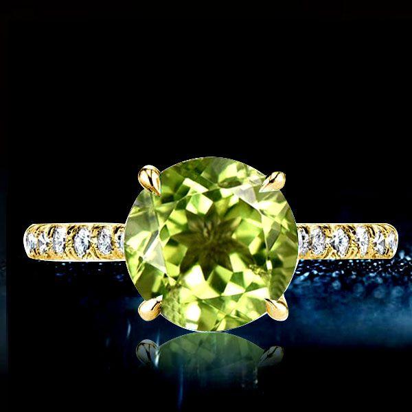 Peridot Engagement Ring - Sterling Silver Hidden Halo - 2.75 CT Center Stone