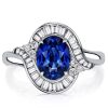 Sterling Silver Channel Set Oval Blue Sapphire Halo Engagement Ring