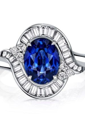 Sterling Silver Channel Set Oval Blue Sapphire Halo Engagement Ring