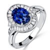 Sterling Silver Channel Set Oval Blue Sapphire Halo Engagement Ring