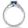 Sterling Silver Channel Set Oval Blue Sapphire Halo Engagement Ring