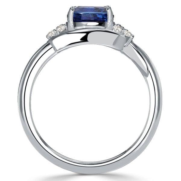 Sterling Silver Channel Set Oval Blue Sapphire Halo Engagement Ring