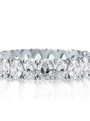 Sterling Silver Oval Created White Sapphire Eternity Wedding Band for Women