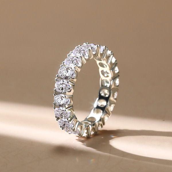 Sterling Silver Oval Created White Sapphire Eternity Wedding Band for Women