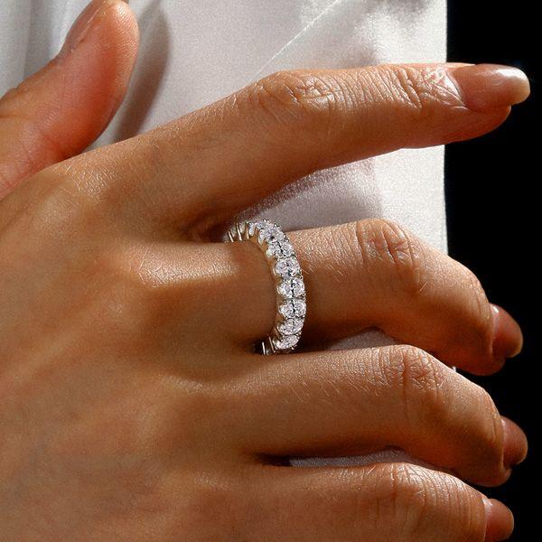 Sterling Silver Oval Created White Sapphire Eternity Wedding Band for Women