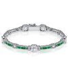 Emerald and White Diamond Tennis Bracelet in Sterling Silver with Milgrain Detail
