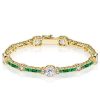 Emerald and White Diamond Tennis Bracelet in Sterling Silver with Milgrain Detail