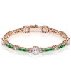 Emerald and White Diamond Tennis Bracelet in Sterling Silver with Milgrain Detail