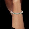 Emerald and White Diamond Tennis Bracelet in Sterling Silver with Milgrain Detail