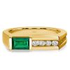 Emerald Green Wedding Band - Vintage Golden Bar Setting - 18K Gold Plated Sterling Silver