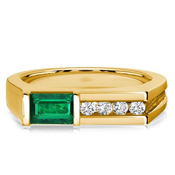 Emerald Green Wedding Band - Vintage Golden Bar Setting - 18K Gold Plated Sterling Silver