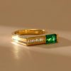 Emerald Green Wedding Band - Vintage Golden Bar Setting - 18K Gold Plated Sterling Silver