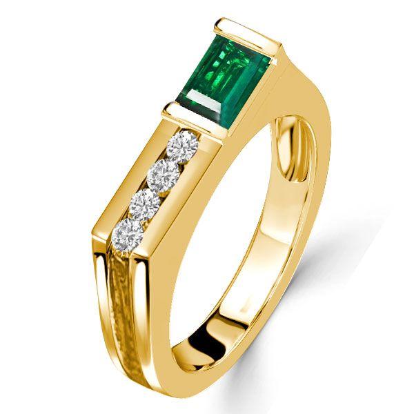 Emerald Green Wedding Band - Vintage Golden Bar Setting - 18K Gold Plated Sterling Silver