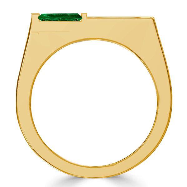 Emerald Green Wedding Band - Vintage Golden Bar Setting - 18K Gold Plated Sterling Silver