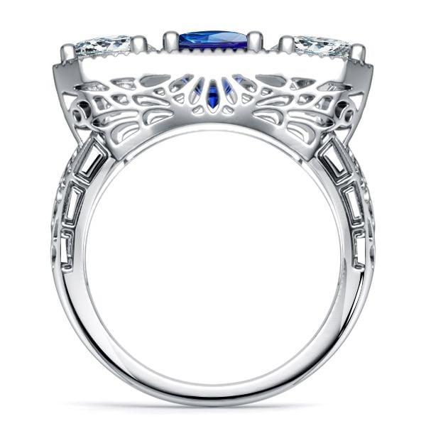 Antique Blue & White Sapphire 3 Stone Engagement Ring in Sterling Silver