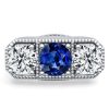 Antique Blue & White Sapphire 3 Stone Engagement Ring in Sterling Silver