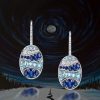 Blue Sapphire Wave Drop Earrings in Sterling Silver - Leverback