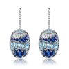 Blue Sapphire Wave Drop Earrings in Sterling Silver - Leverback