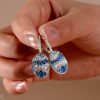 Blue Sapphire Wave Drop Earrings in Sterling Silver - Leverback