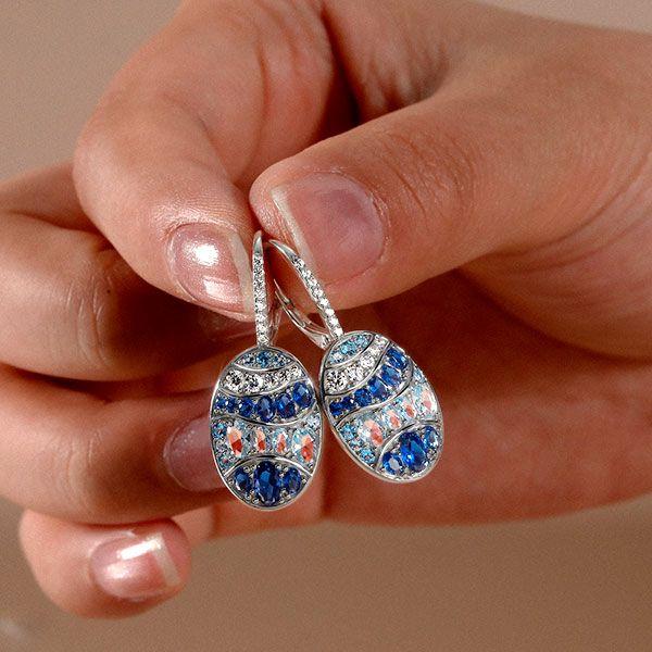 Blue Sapphire Wave Drop Earrings in Sterling Silver - Leverback