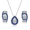Art Deco Pear Cut Blue Sapphire Necklace and Earrings Jewelry Set in 925 Sterling Silver