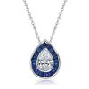 Art Deco Pear Cut Blue Sapphire Necklace and Earrings Jewelry Set in 925 Sterling Silver