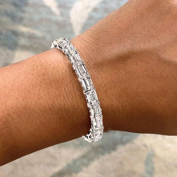 Classic Emerald Cut White Sapphire Tennis Bracelet for Women, Silver Plated, 33.25 CT. TW.