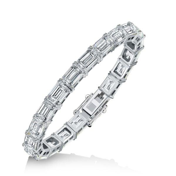 Classic Emerald Cut White Sapphire Tennis Bracelet for Women, Silver Plated, 33.25 CT. TW.