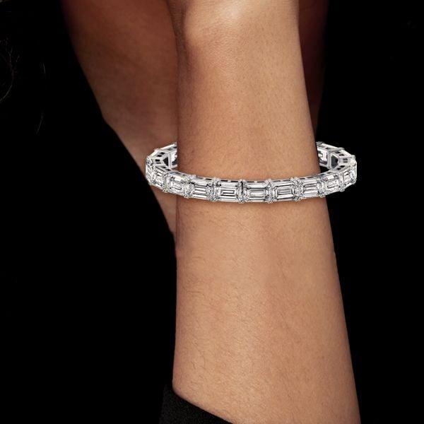 Classic Emerald Cut White Sapphire Tennis Bracelet for Women, Silver Plated, 33.25 CT. TW.