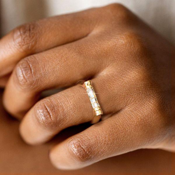 Baguette Flip Ring - 18K Gold Plated Sterling Silver Anniversary Band for Women