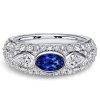 Three Stone Oval Blue Sapphire Sterling Silver Anniversary Band Ring (2.00 CTW)