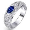Three Stone Oval Blue Sapphire Sterling Silver Anniversary Band Ring (2.00 CTW)