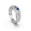 Three Stone Oval Blue Sapphire Sterling Silver Anniversary Band Ring (2.00 CTW)