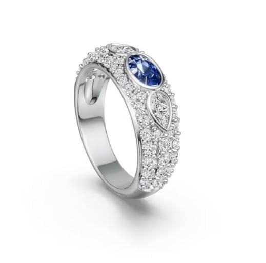 Three Stone Oval Blue Sapphire Sterling Silver Anniversary Band Ring (2.00 CTW)