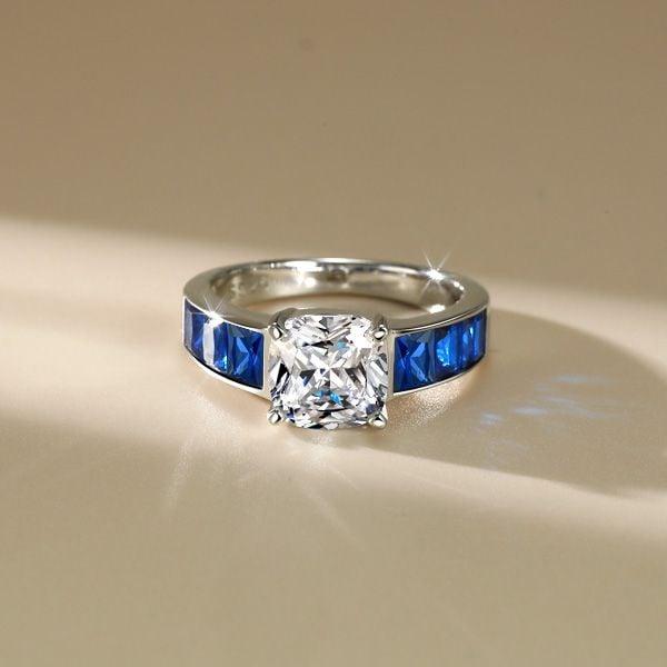 Cushion Cut Blue Sapphire Fashion Ring for Women in 925 Sterling Silver