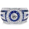 Blue Sapphire Halo Engagement Ring - Vintage Milgrain Sterling Silver