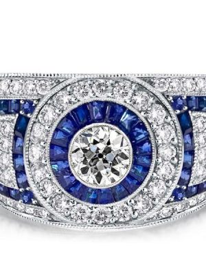 Blue Sapphire Halo Engagement Ring - Vintage Milgrain Sterling Silver