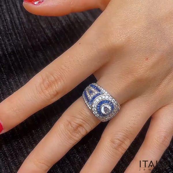 Blue Sapphire Halo Engagement Ring - Vintage Milgrain Sterling Silver