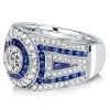 Blue Sapphire Halo Engagement Ring - Vintage Milgrain Sterling Silver