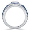 Blue Sapphire Halo Engagement Ring - Vintage Milgrain Sterling Silver
