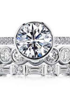 Sterling Silver Engagement Ring and Stackable Band Set with 8.91 CTW Stones