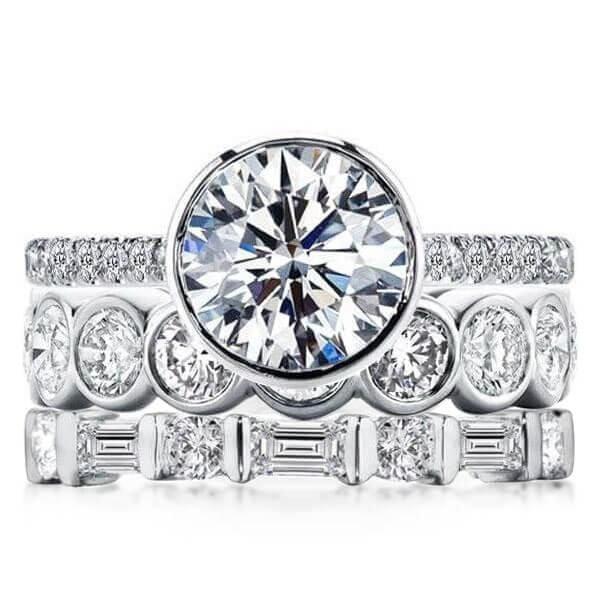 Sterling Silver Engagement Ring and Stackable Band Set with 8.91 CTW Stones