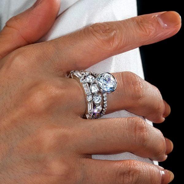 Sterling Silver Engagement Ring and Stackable Band Set with 8.91 CTW Stones