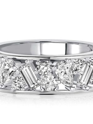 Pear & Baguette Half Eternity Band - Sterling Silver Anniversary Ring