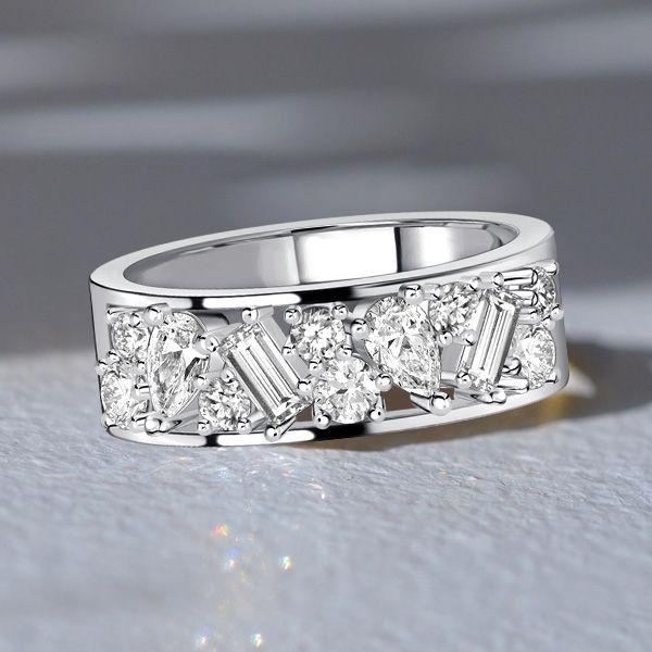 Pear & Baguette Half Eternity Band - Sterling Silver Anniversary Ring