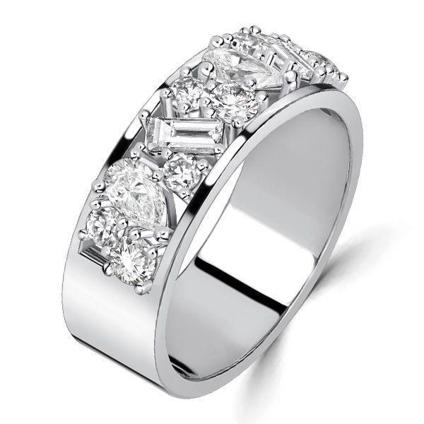 Pear & Baguette Half Eternity Band - Sterling Silver Anniversary Ring