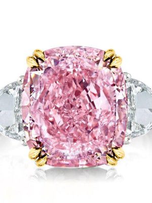 Two-Tone Sterling Silver Cushion Cut Pink Topaz Three Stone Engagement Ring