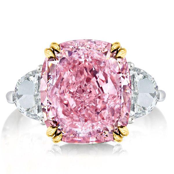 Two-Tone Sterling Silver Cushion Cut Pink Topaz Three Stone Engagement Ring