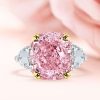 Two-Tone Sterling Silver Cushion Cut Pink Topaz Three Stone Engagement Ring