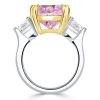 Two-Tone Sterling Silver Cushion Cut Pink Topaz Three Stone Engagement Ring